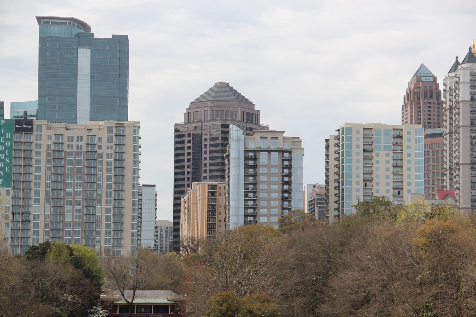 Midtown Atlanta buildings above Piedmont Park, photographed in March 2018